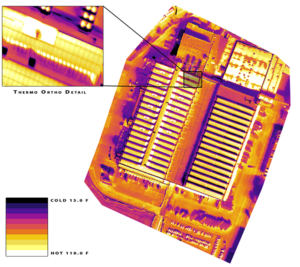 Aerial infrared image of solar array.